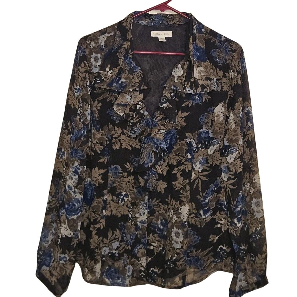 Vintage 90s Sheer Dark Floral Peasant Blouse, L | Dark Cottagecore Boho Prairie